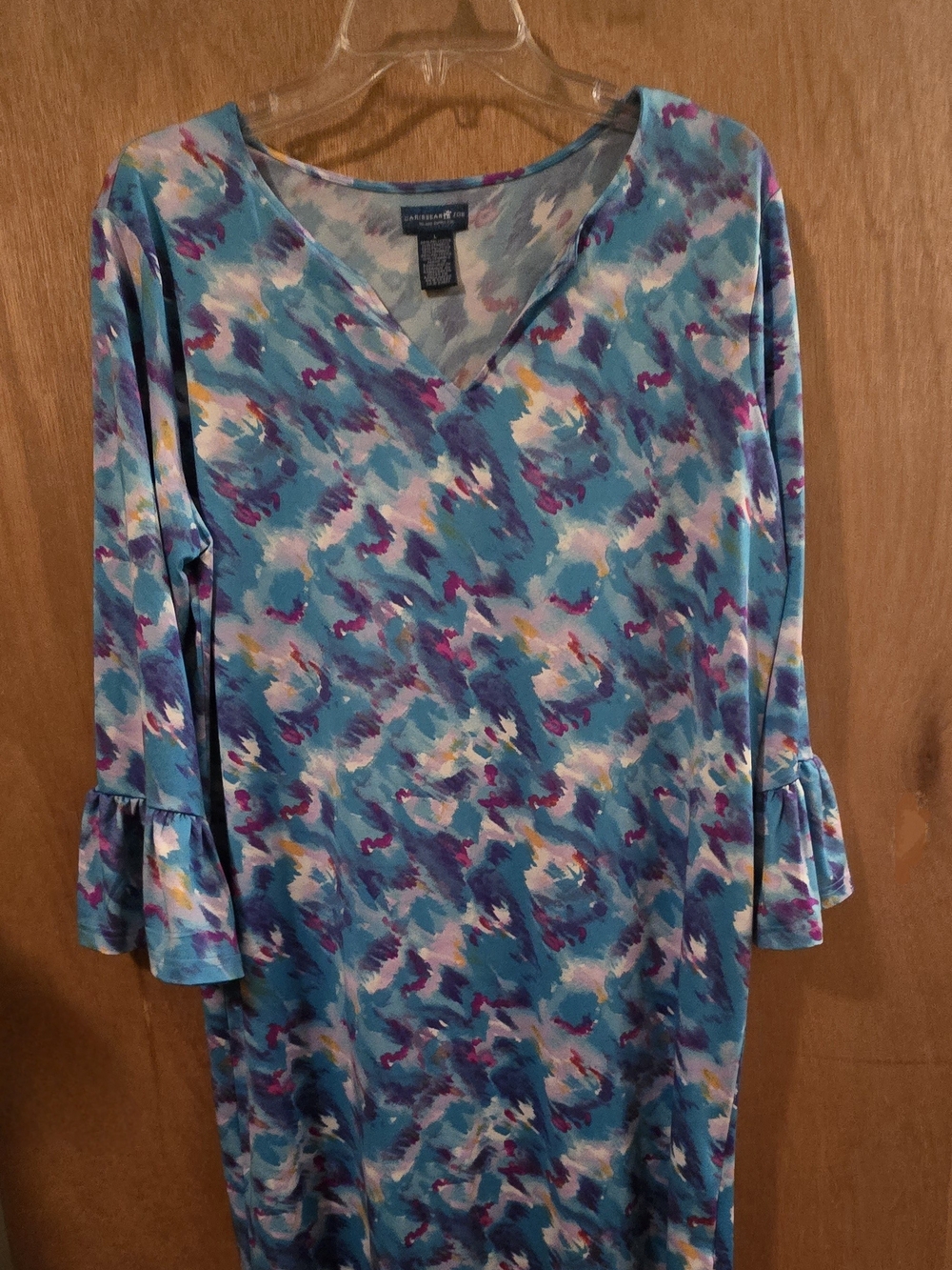 Caribbean Joe Watercolor V-Neck Dress